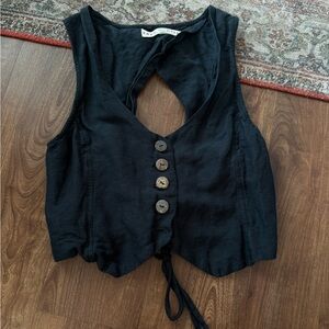 Free People Black Sleeveless Button Crop Top Vest